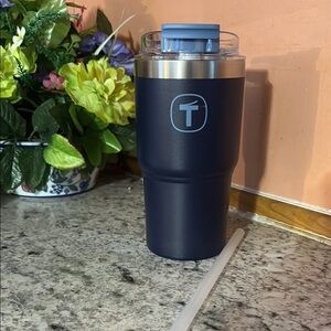 Tupperware Black Thermos with Silver Lid